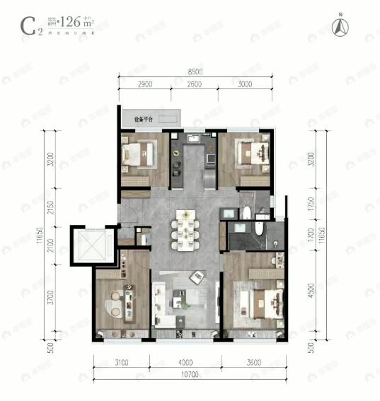 4室2厅2卫建面126平undefined户型图