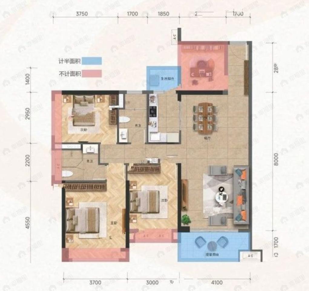 4室2厅2卫建面119平户型图