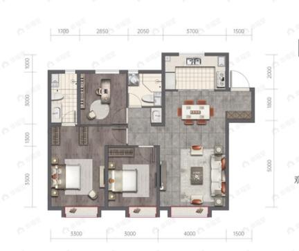 融创玖玺台3室2厅2卫户型图