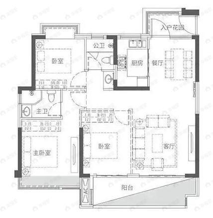 中辉·半山墅3室2厅2卫户型图