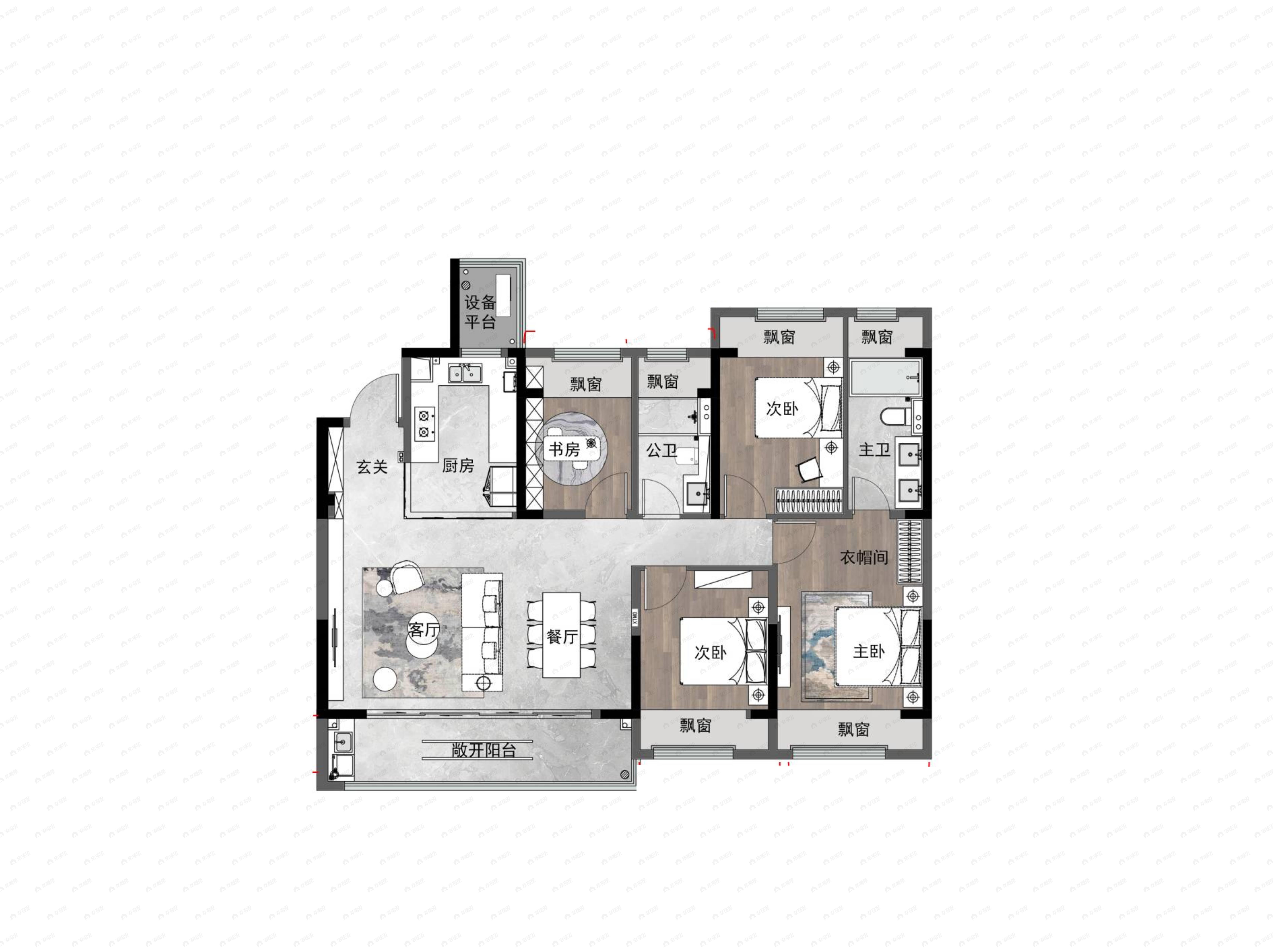 4室2厅2卫建面143平户型图