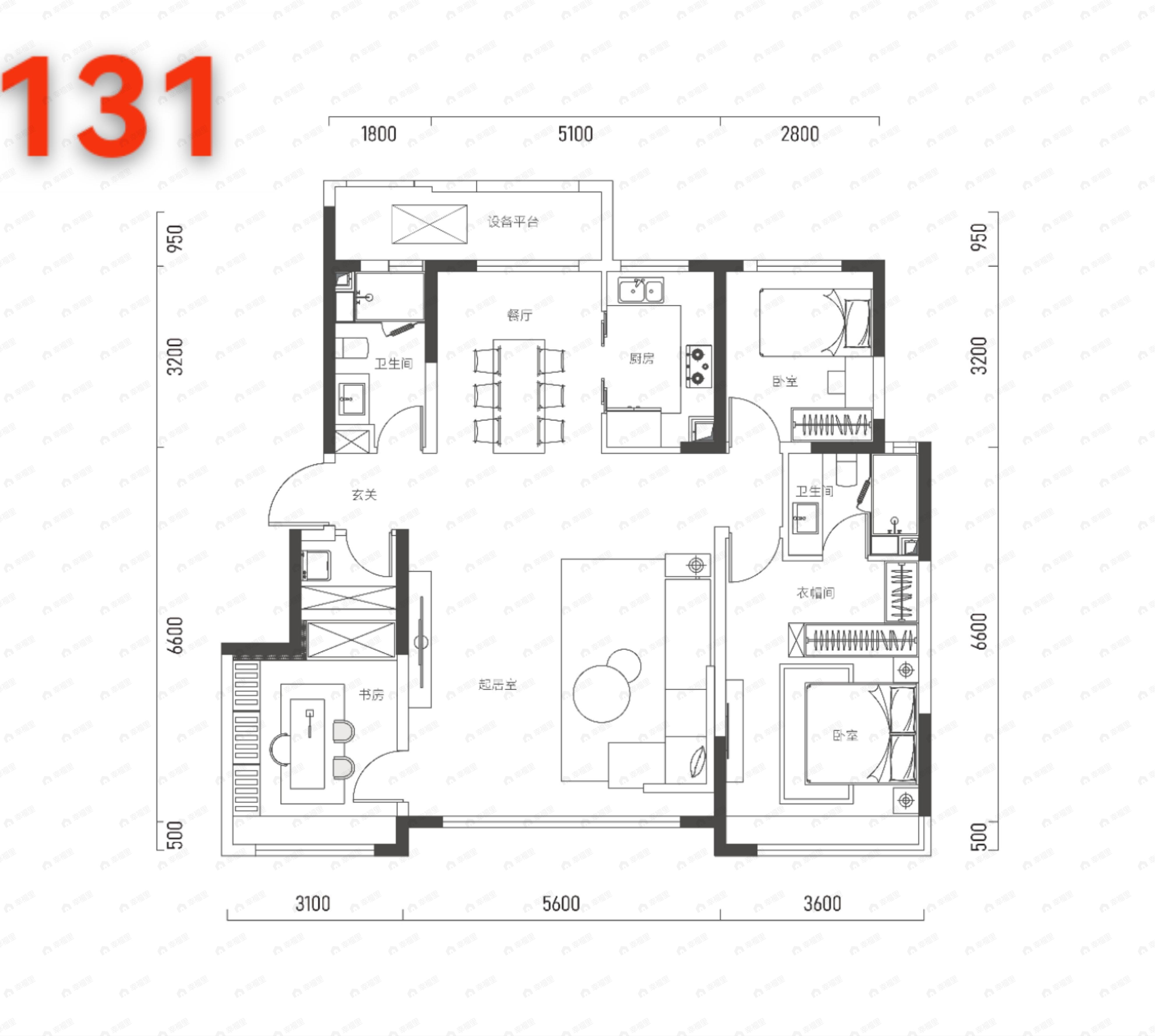 3室2厅2卫建面131平undefined户型图