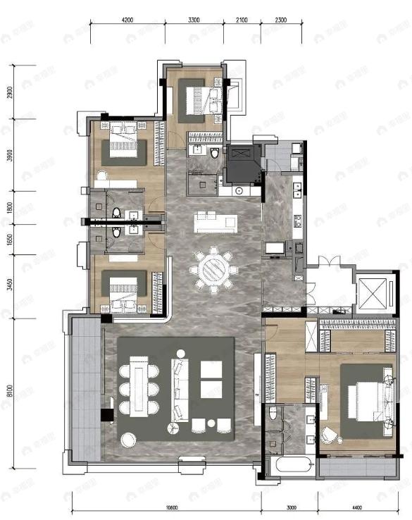 鲁能泰山7号4室2厅4卫户型图