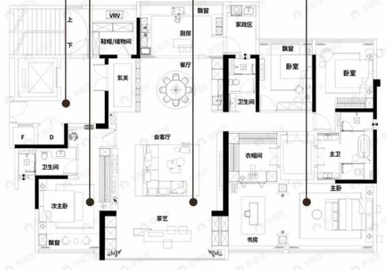 5室2厅3卫建面225平户型图