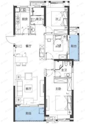 美联城观3室2厅2卫户型图