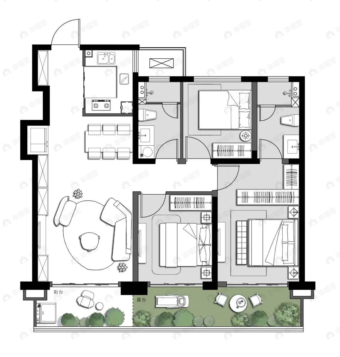 绿城春鸣里3室2厅2卫户型图