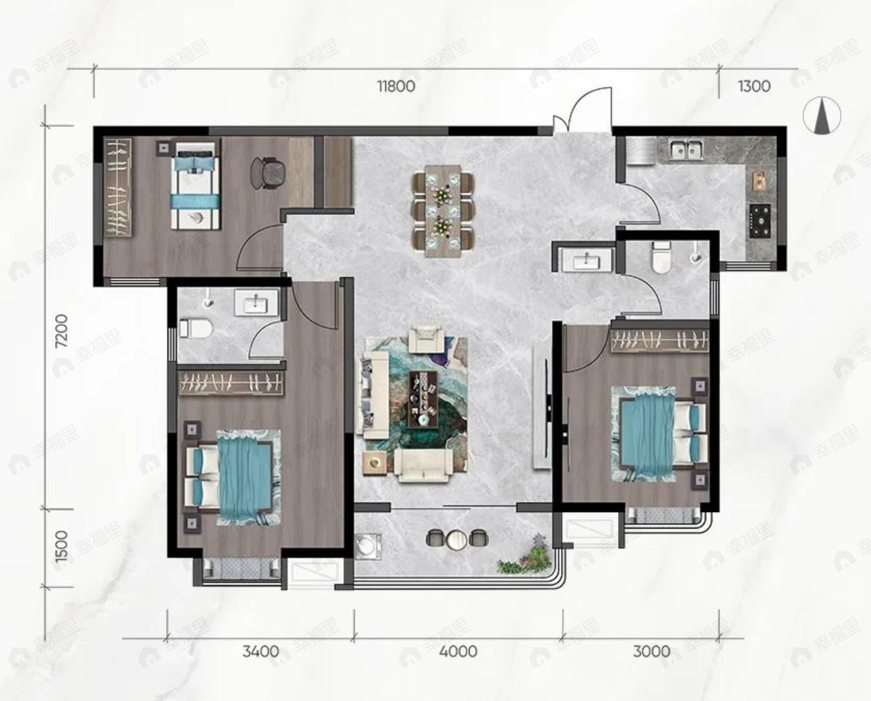 盈泰水岸东方3室2厅2卫户型图