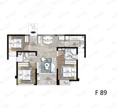 3室2厅2卫建面89平户型图