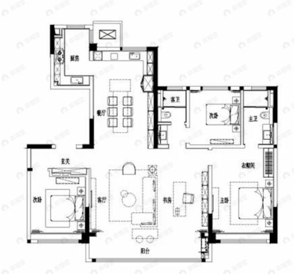 朗诗乐府3室2厅2卫户型图