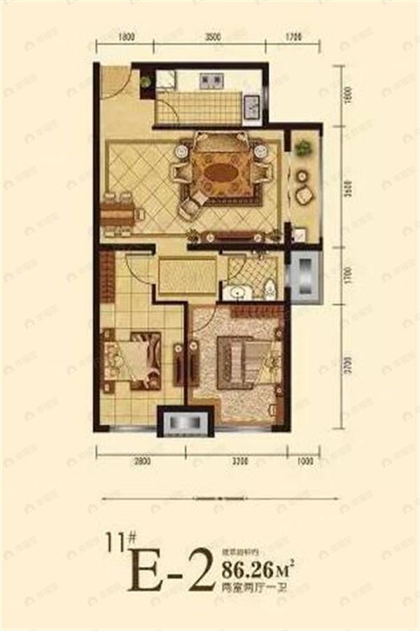 2室2厅1卫建面86平户型图