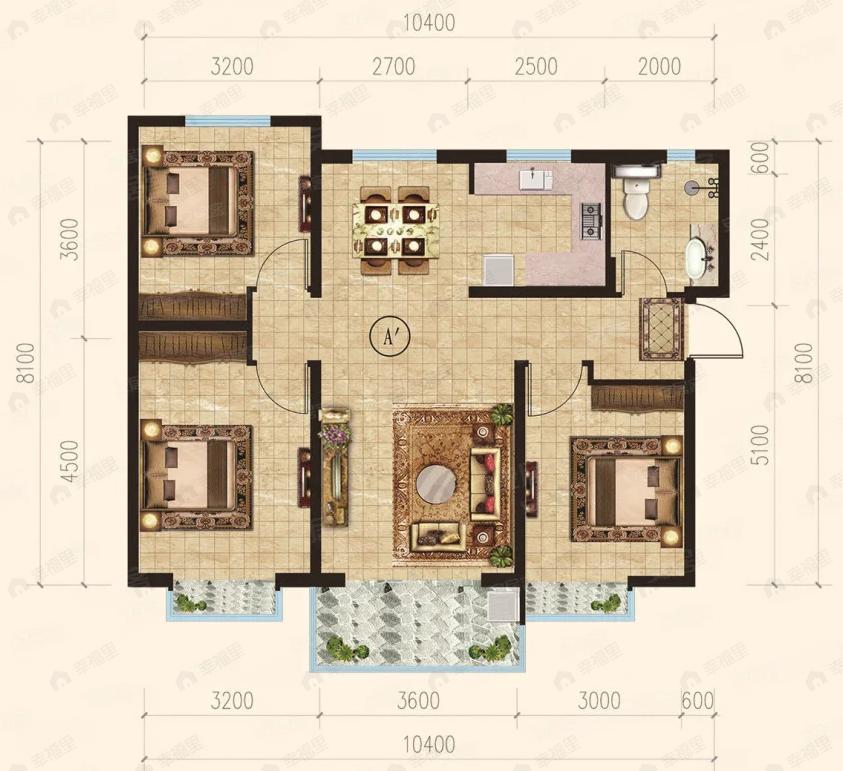 3室2厅1卫建面110平南|北户型图