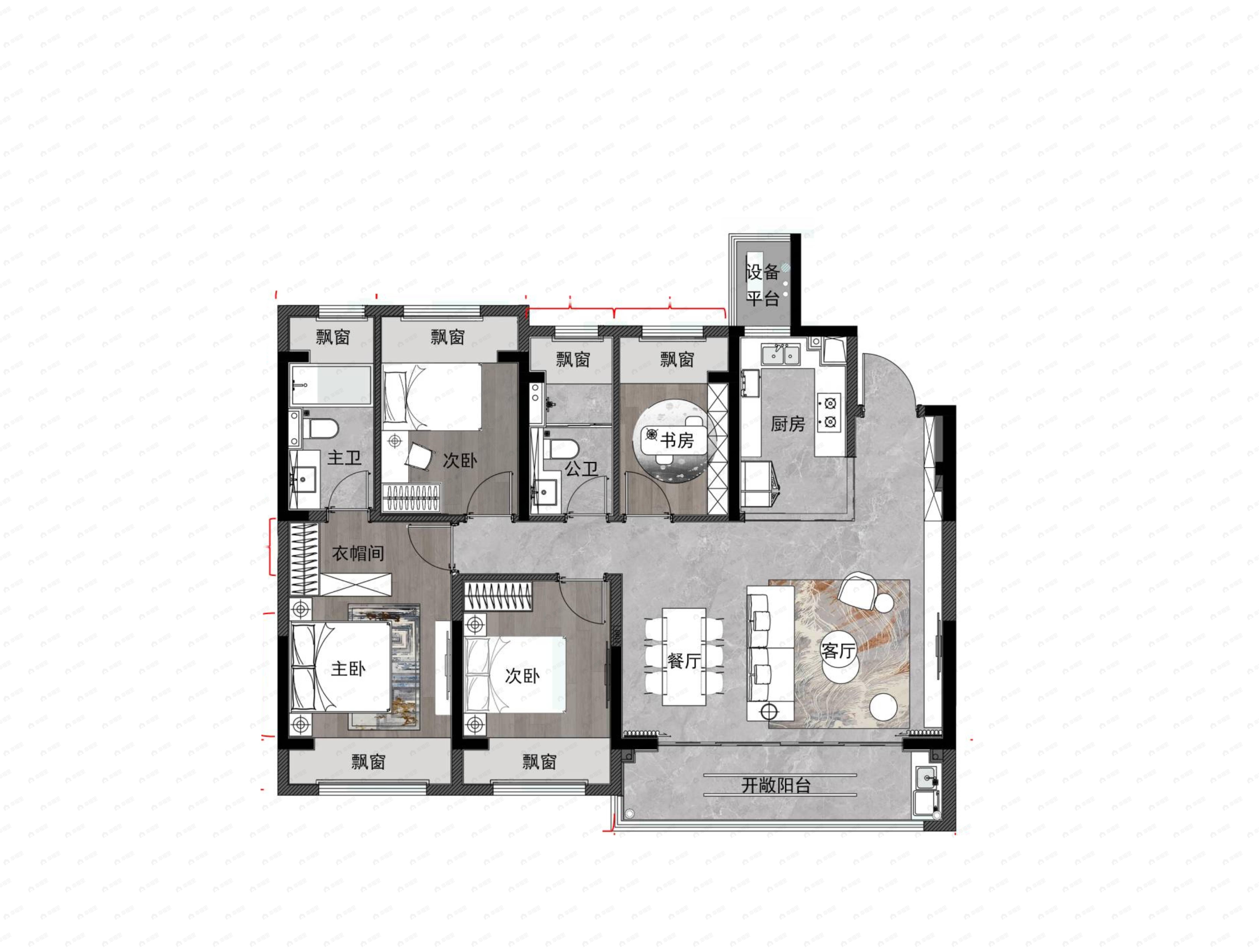 4室2厅2卫建面135平户型图