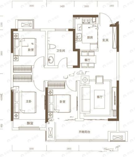 星联花溪府3室2厅1卫户型图