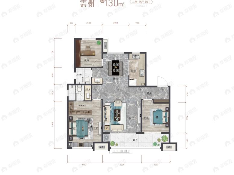 绿地云栖桃源3室2厅2卫户型图