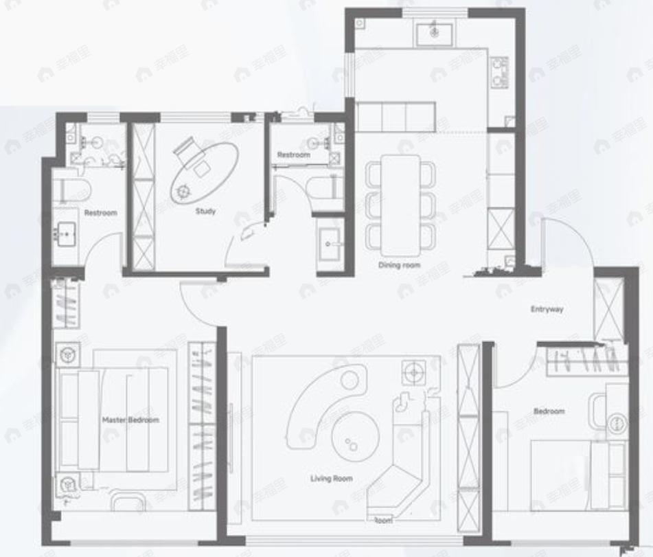 3室2厅2卫建面125平户型图