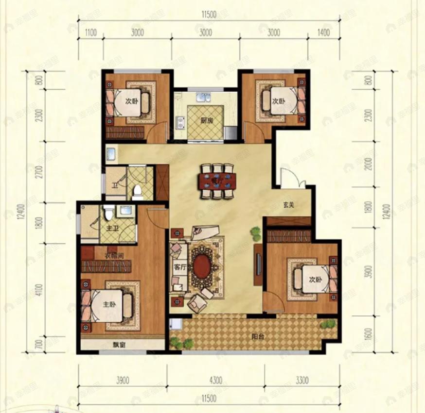 4室2厅2卫建面140平户型图