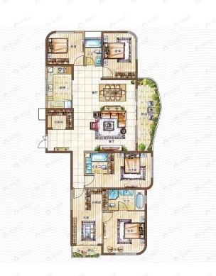 5室2厅3卫建面232平东南户型图