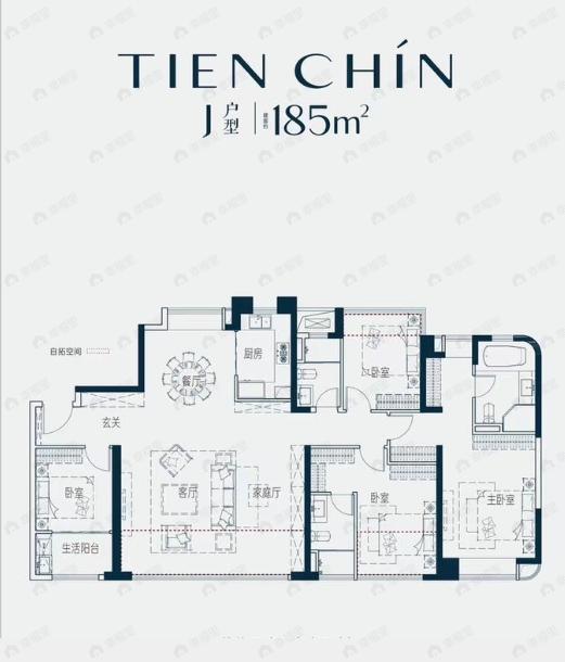 4室3厅3卫建面185平南户型图