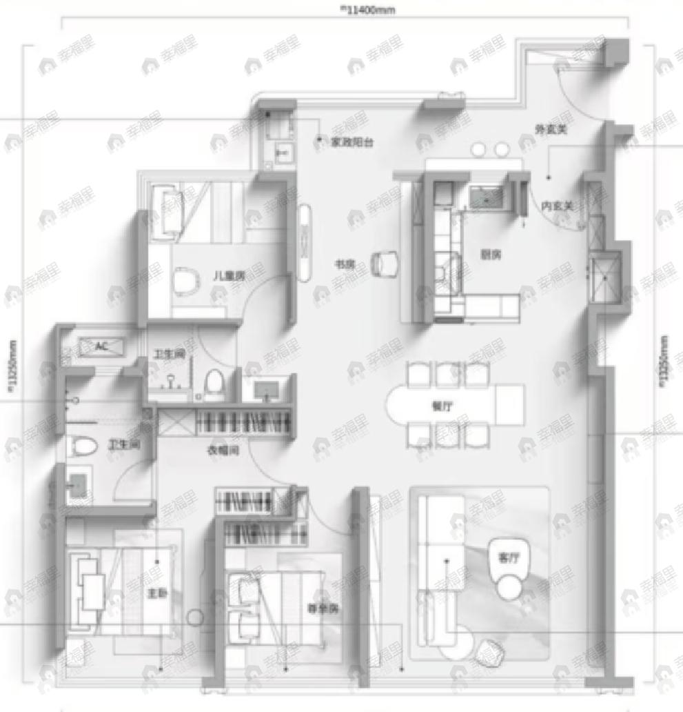 4室2厅2卫建面120平南|北户型图