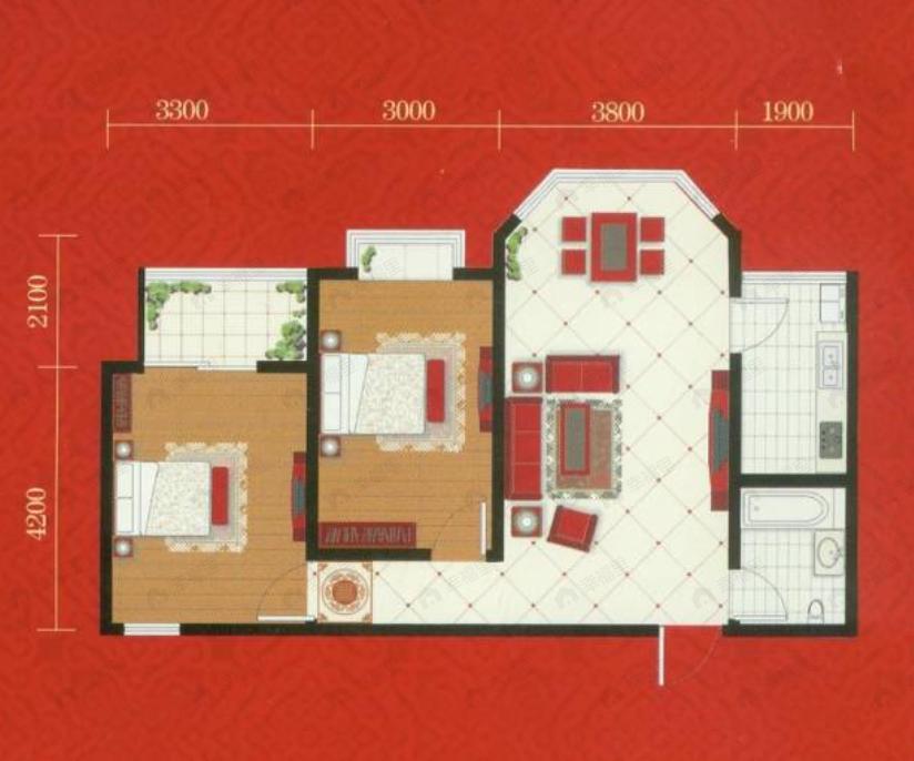 忆江南2室2厅1卫户型图