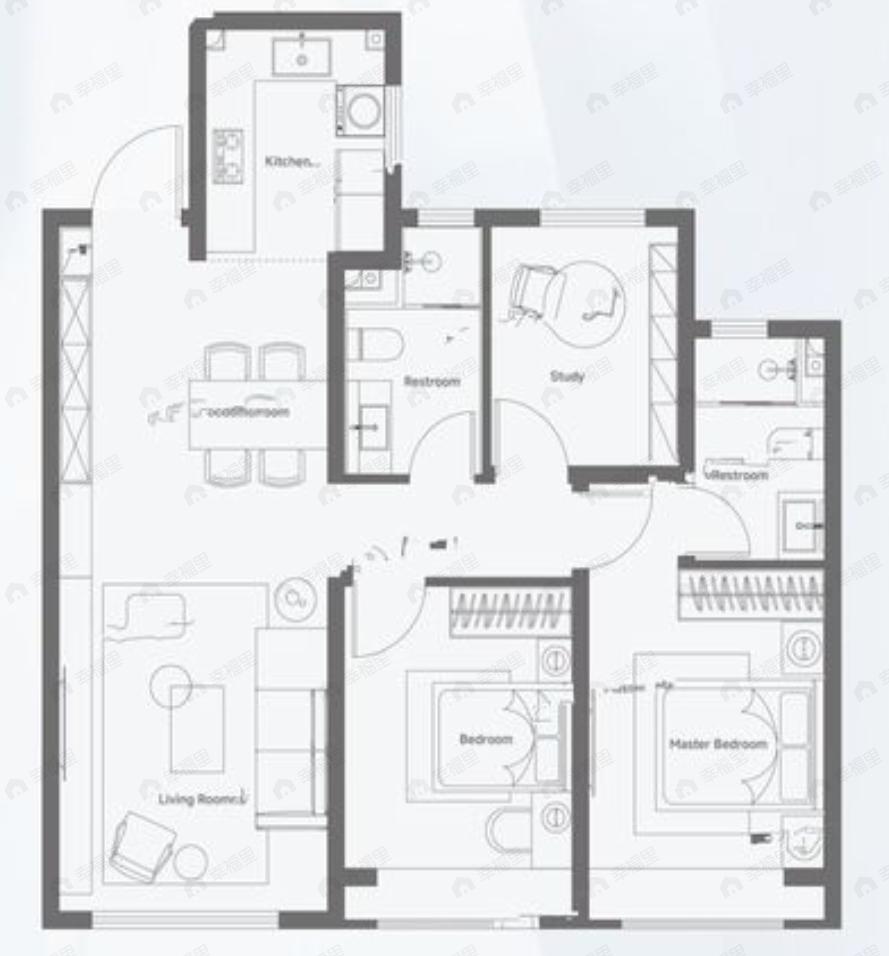 3室2厅2卫建面103平户型图