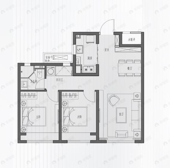 中海十里观澜/十里潮颂2室2厅1卫户型图