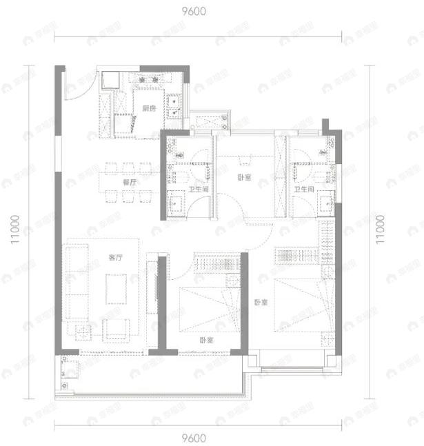 东湖金茂府3室2厅2卫户型图