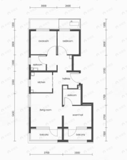3室2厅2卫建面89平户型图