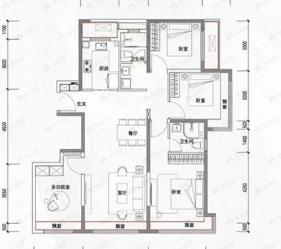 建发·观堂府4室2厅2卫户型图