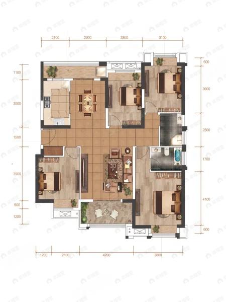 4室2厅2卫建面148平户型图