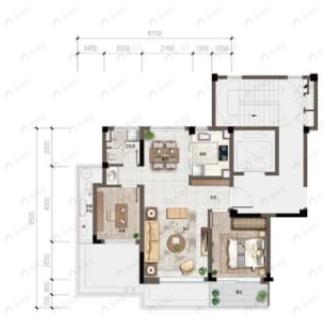 2室2厅1卫建面74平户型图