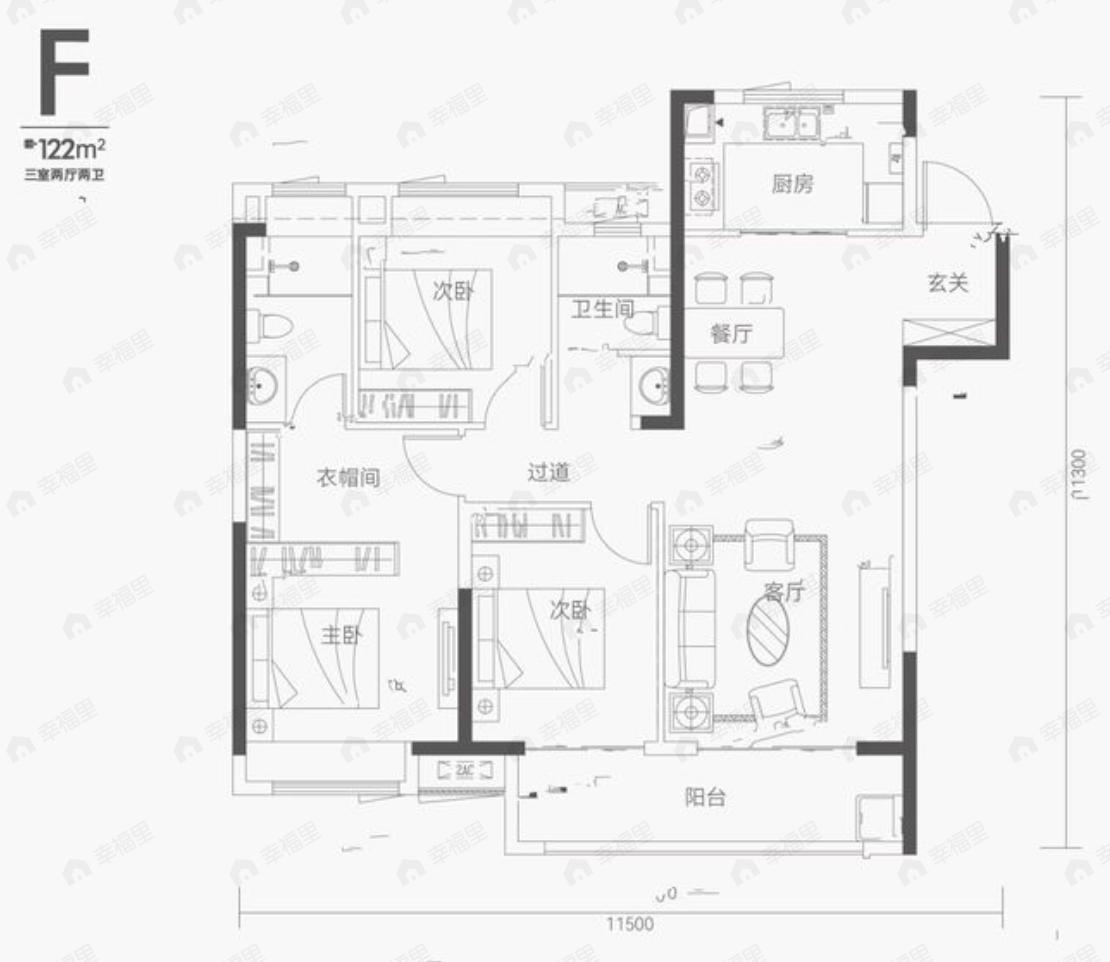 江上雲境3室2厅2卫户型图