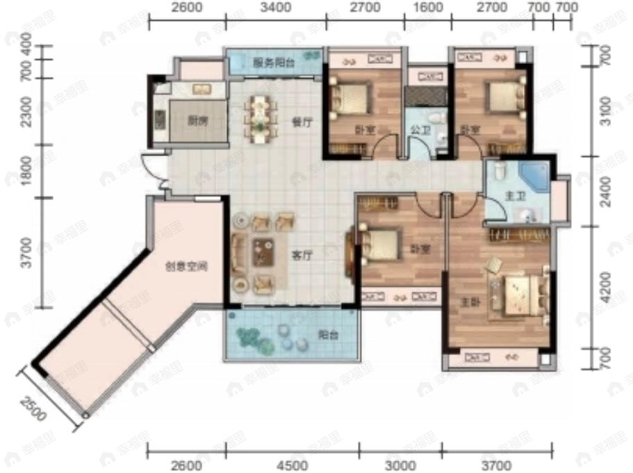 港城壹号4室2厅2卫户型图