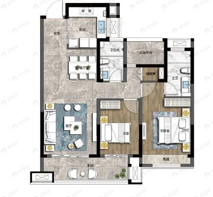 常熟宝龙广场3室2厅2卫户型图