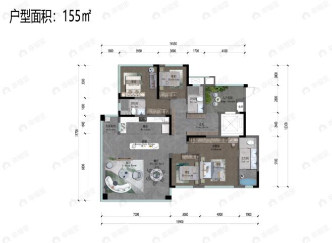 正黄尧顺·锦绣潮鸣4室2厅3卫户型图