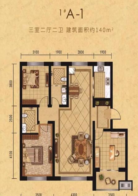 3室2厅2卫建面140平undefined户型图