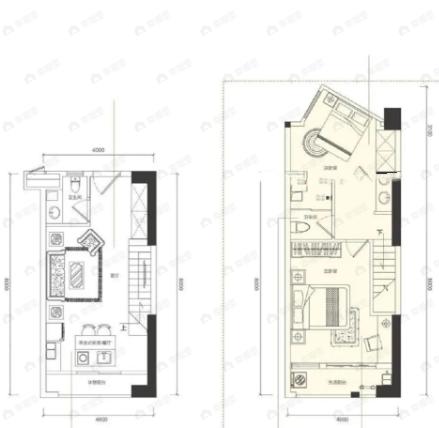 2室2厅2卫建面43m²南户型图