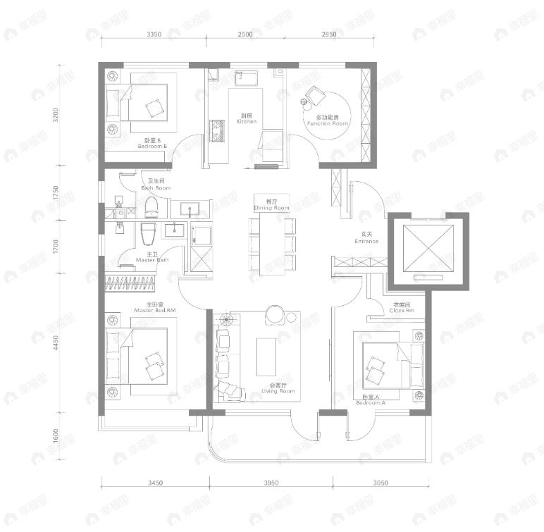 4室2厅2卫建面128平户型图