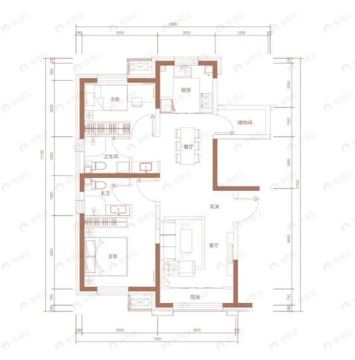 大兴发展亦生悦2室2厅2卫户型图