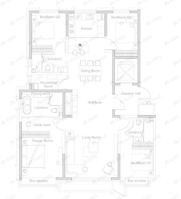 缦云ONE4室2厅3卫户型图