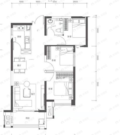 蓝山幸福里3室2厅1卫户型图