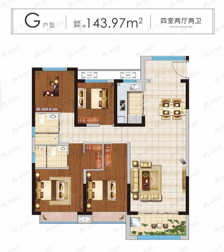 4室2厅2卫建面144平南户型图