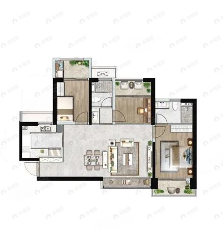 3室2厅2卫建面110平南|北户型图
