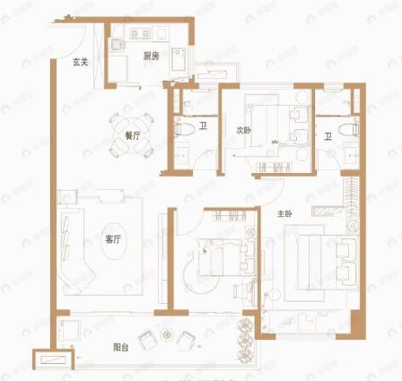 新安碧桂园3室2厅2卫户型图
