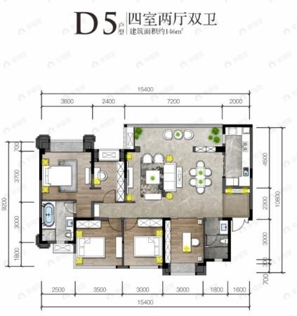 4室2厅2卫建面146平户型图