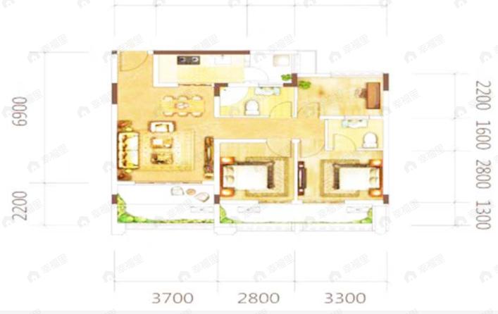 3室2厅2卫建面73平户型图