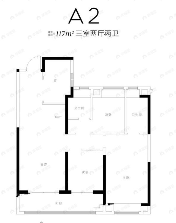 信达地产时代央著湖璟3室2厅2卫户型图
