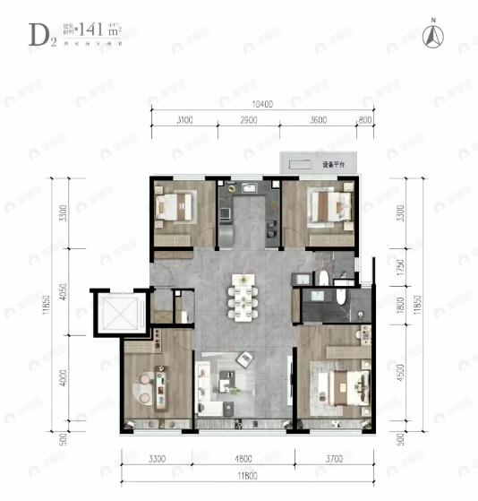 4室2厅2卫建面141平undefined户型图