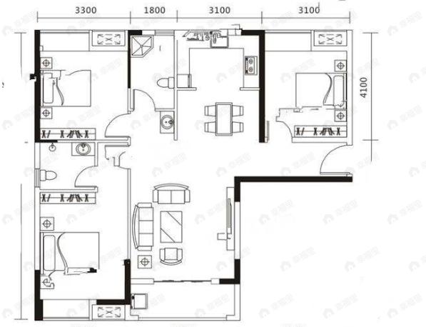 合融清华源3室2厅2卫户型图