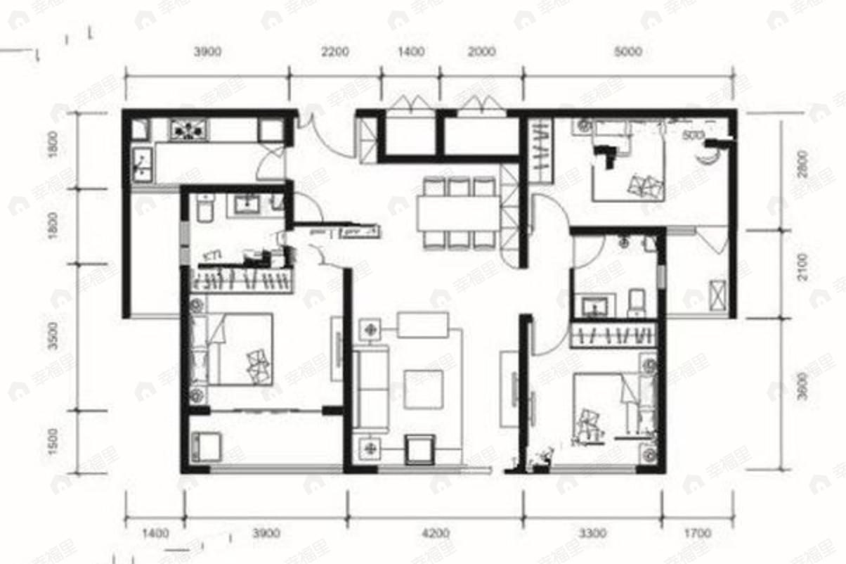 沣东旺城3室2厅2卫户型图